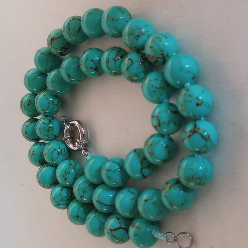 Elegant Faux Turquoise Porcelain Beaded Necklace 20" Long.